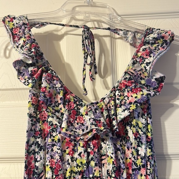 Express Navy Floral Ruffled Halter Dress Small - Picture 2 of 4